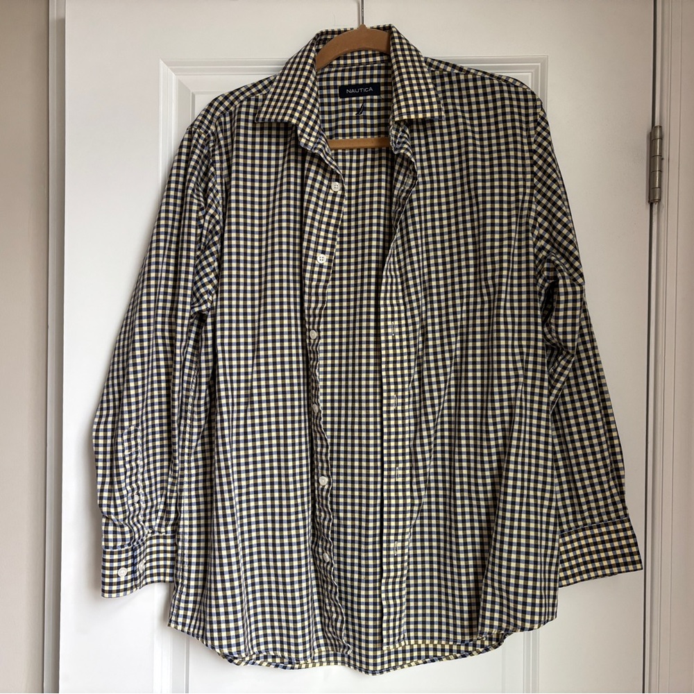 Nautica Gingham Check Dress Shirt L 16 32/33